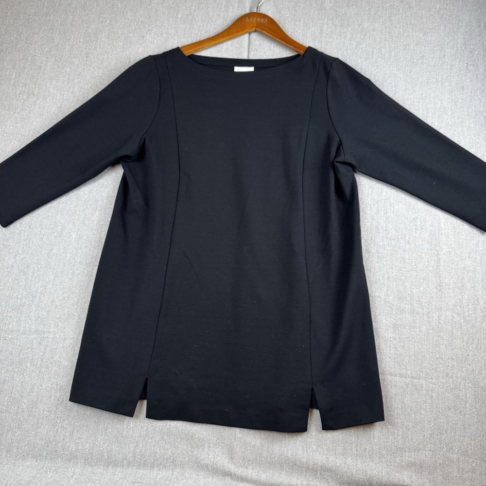 J Jill Ponte Dress Size L Black 3/4 Sleeve Classic Comfort Slits in front Staple